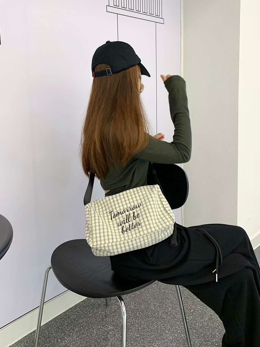 サコッシュ チェック柄メッセージトート