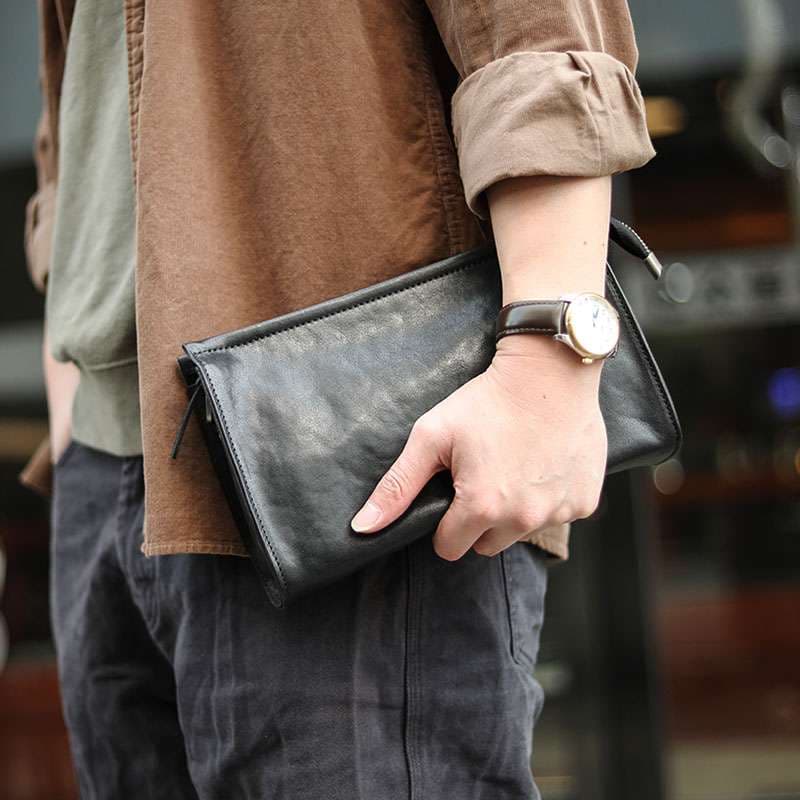 サコッシュ シンプル上質レザークラッチバッグ